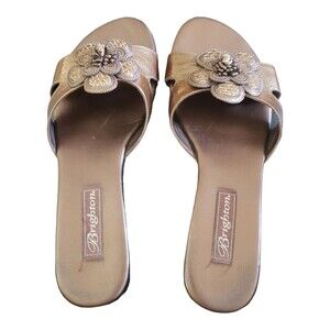 Brighton Womens Shoes Clover Wedge Sandal Brown Bronze Metallic Leather 10M New